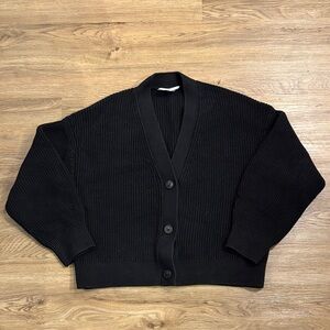 Black V-Neck Button Front Women's Cardigan Sweater